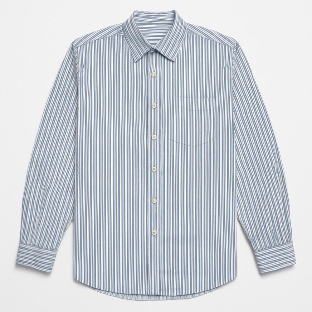 Banana Republic Classic XXL Tall Linen Cotton Shirt Blue White Stripe Long Sleev